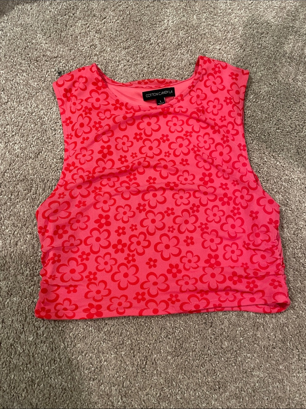 Cotton Candy Red-Pink Floral Crop Tank